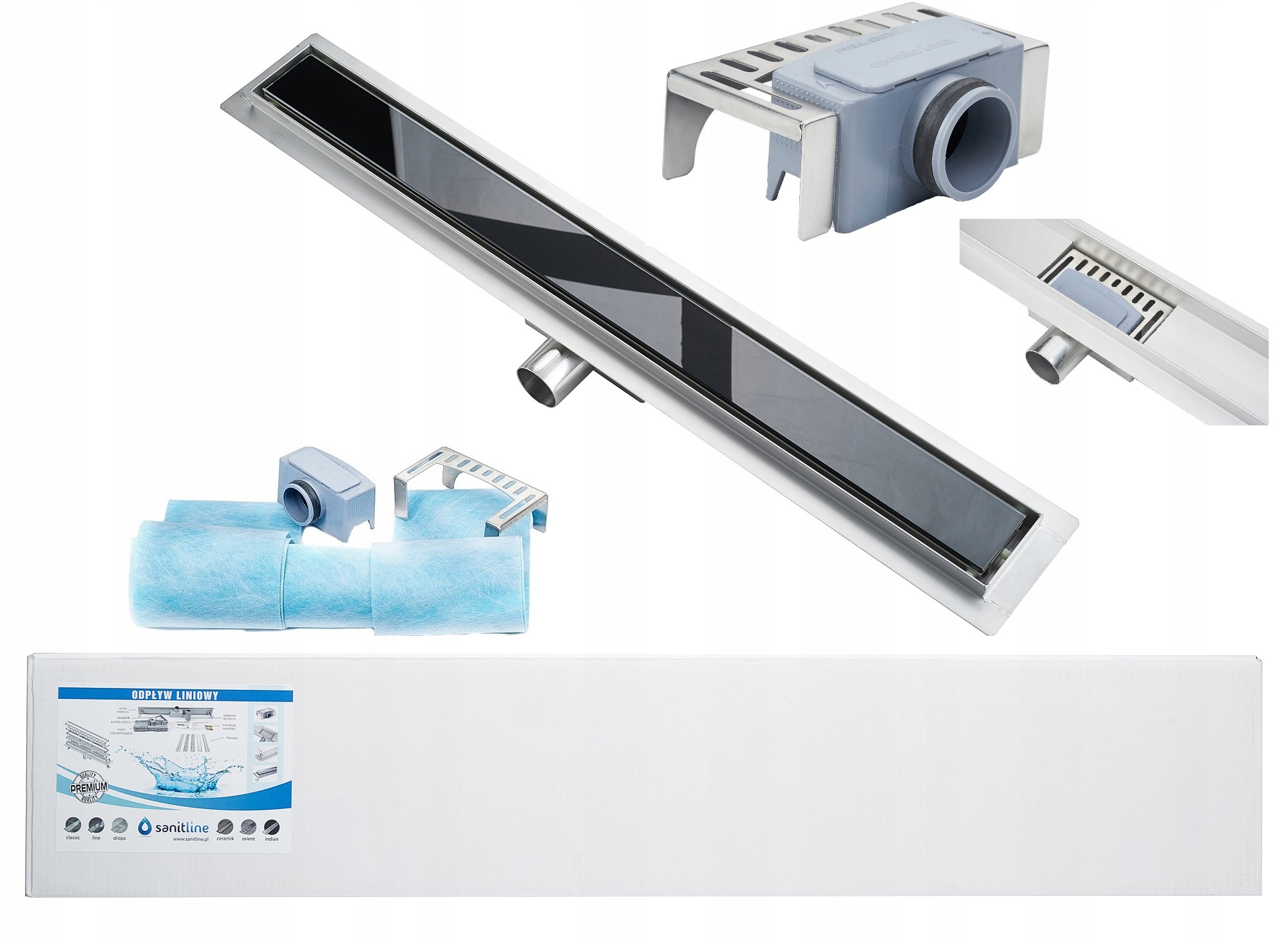 Sanitline Lineární odtok 80 cm Skleněný Tvrzený Pl