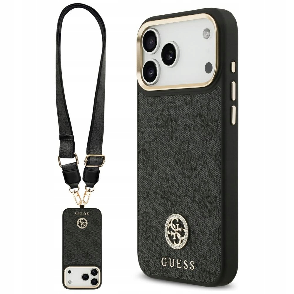 Pouzdro Guess 4G Strass Logo&Big StrapMetal Buttons MagSafe pro iPhone 17ProMax