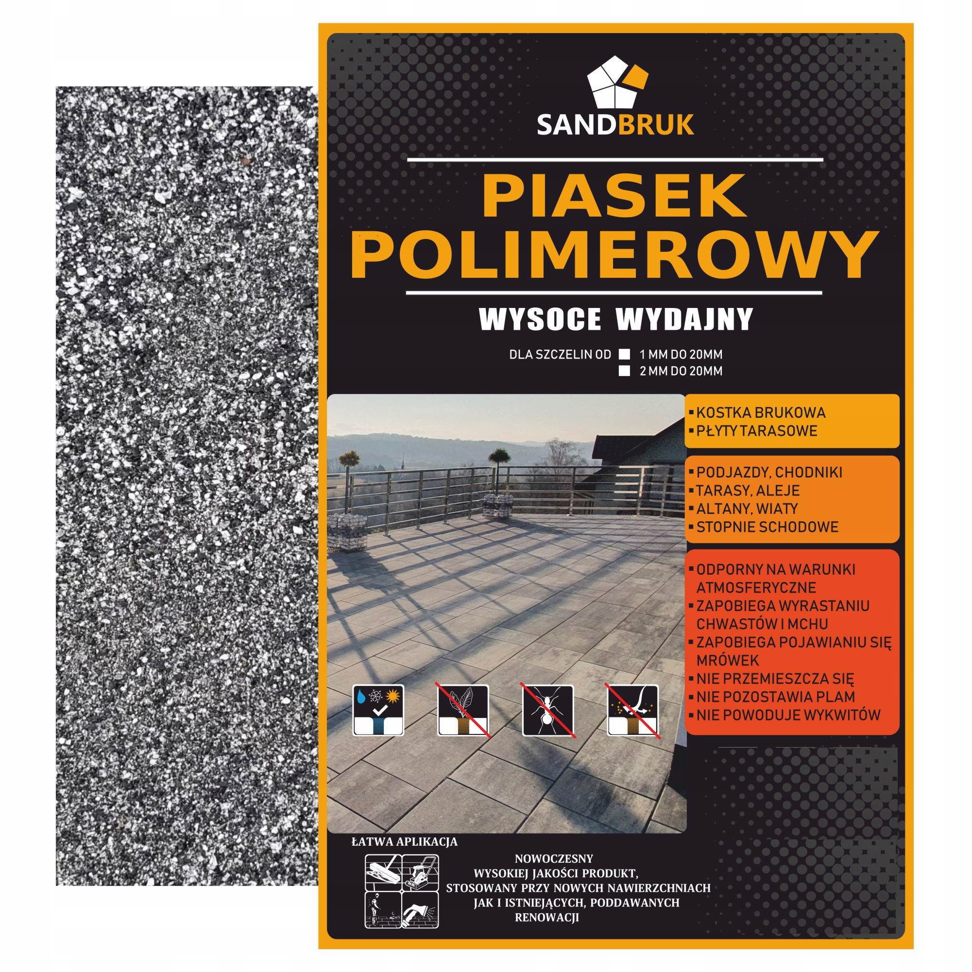 Piasek Polimerowy SandBruk Fuga Do Kostki Brukowej od 1mm Ciemny Szary 10kg