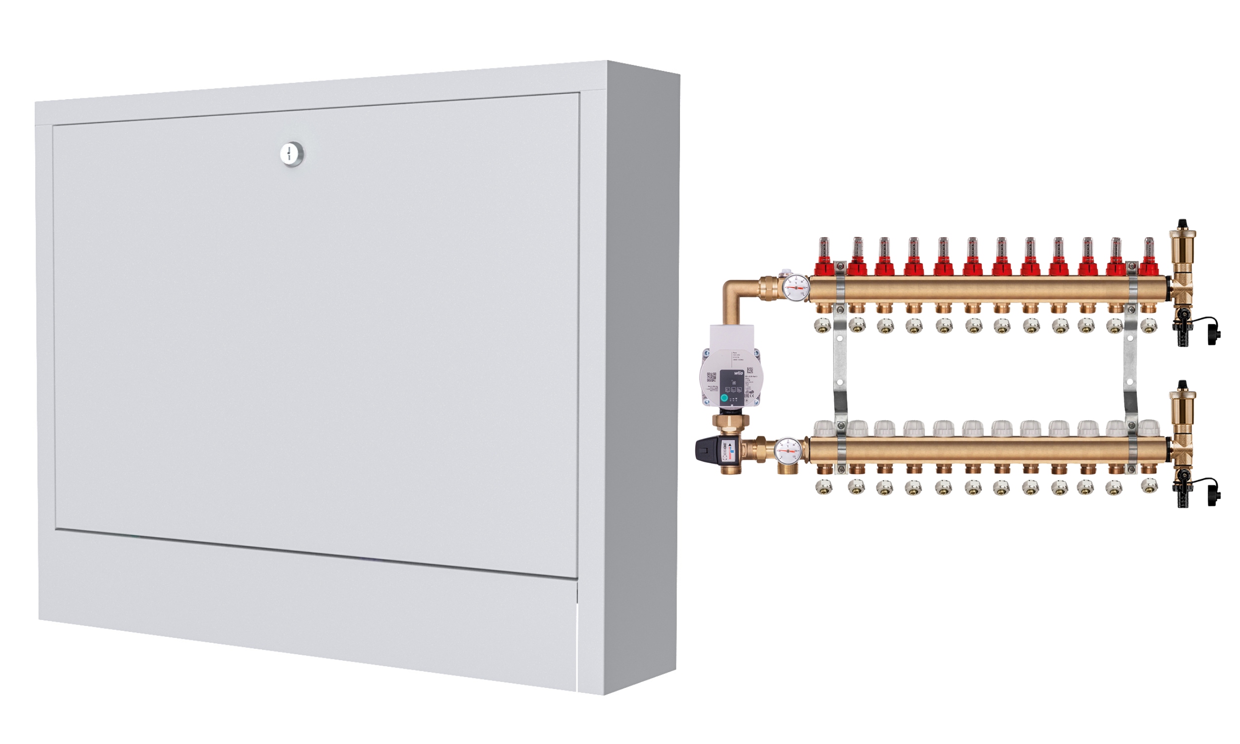 Mosazný Rozdělovač Pro Podlahovku 12 S Čerpadlem Wilo+nástěnná Skříňka+pex