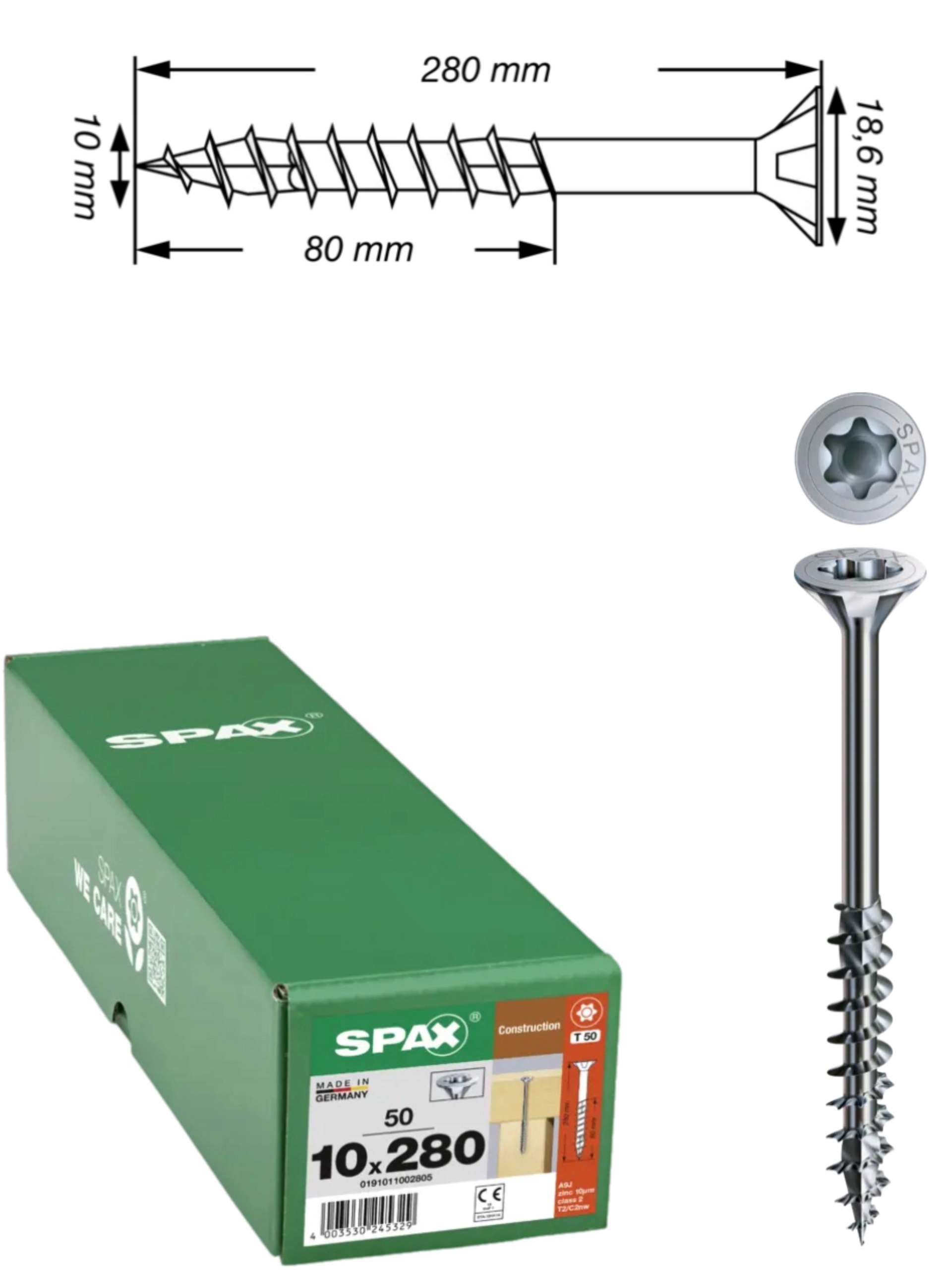 Univerzálne skrutky Wirox do dreva, konštrukcia Spax 10 x 280 mm 50 ks