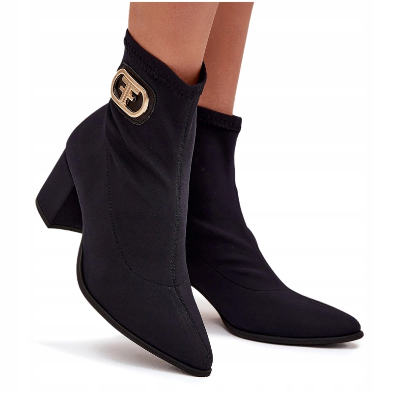 Dámské Kotníkové Boty Podpatek Sloupek Zasouvací Zlatý Detail Zazoo 3128 Černé 36
