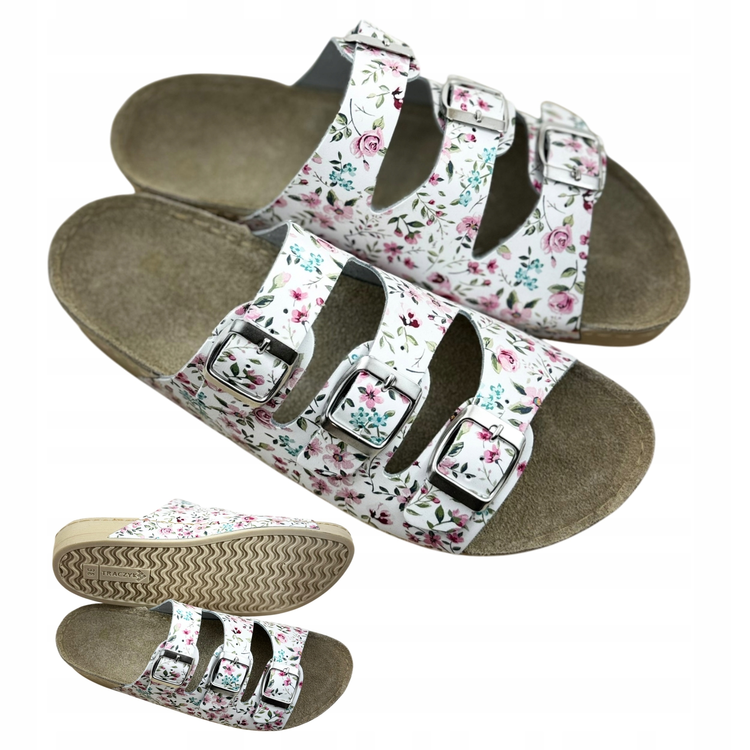 Kožené Nazouváky Klapky Nastavitelné Květiny Profilované Výrobce vel. 38