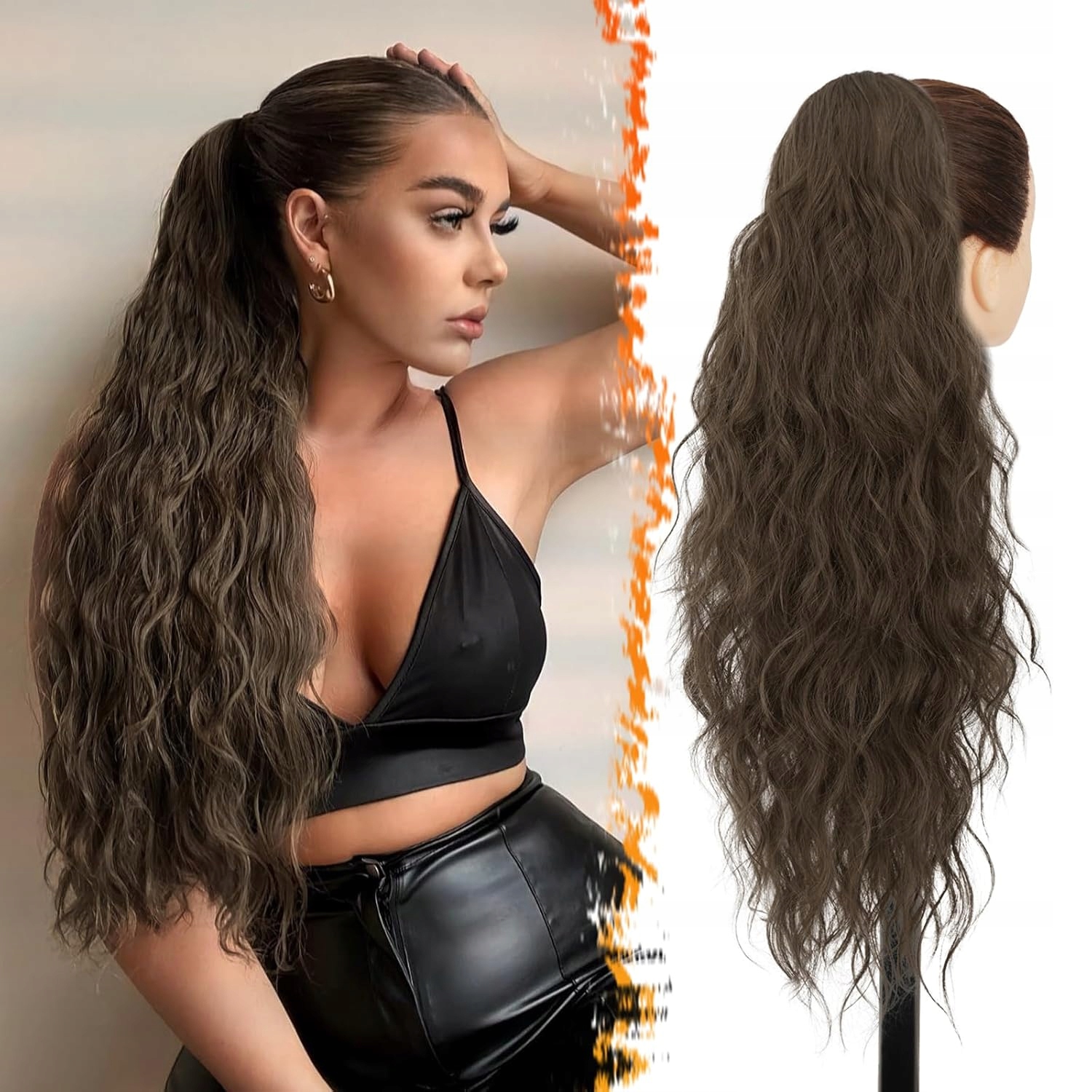 Barsdar Příčesek dlouhé syntetické vlasy tmavě hnědý koňský ocas prodloužení