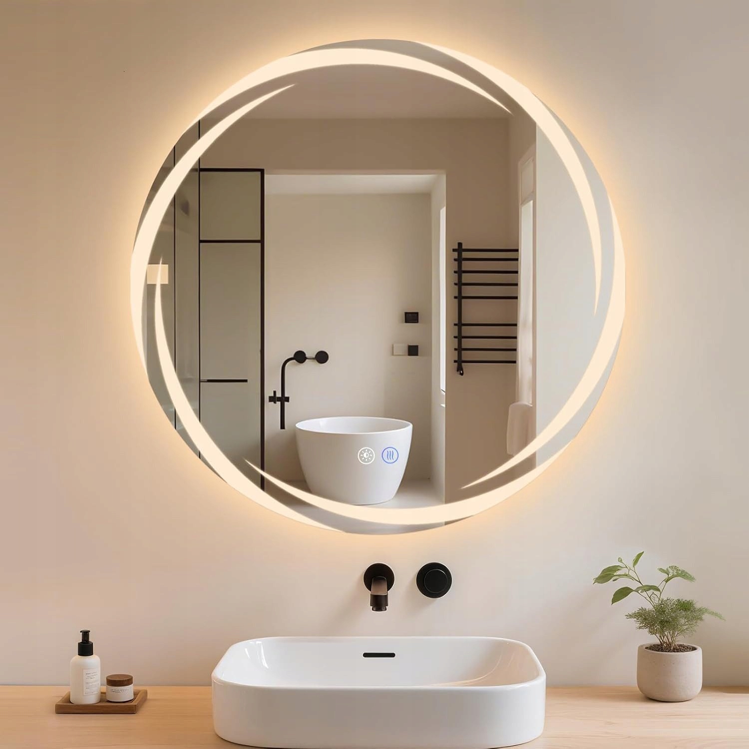 Nettlife Lustro z oświetleniem Led – okrągłe, z aureolą, 60 cm