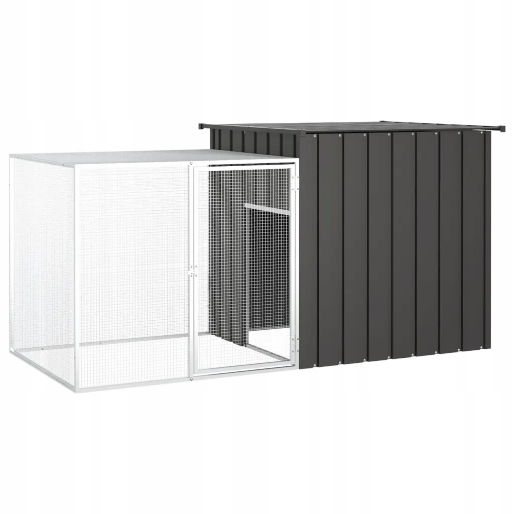 Klec pro králíky s výběhem, ocel galvanizovaná, 200 x 91 x 100 cm, antra