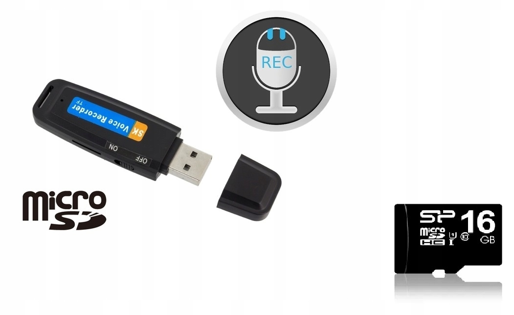 PODSŁUCH DYKTAFON CYFROWY PENDRIVE +16GB PAMIĘCI