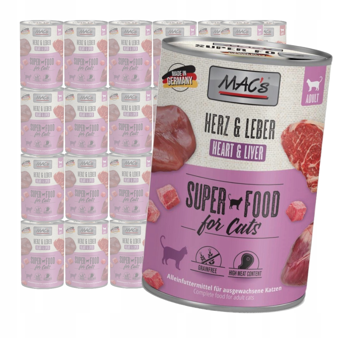 Levně MAC's Cat Mokré Krmivo Pro Kočky Hovězí srdce Játra 24x400g