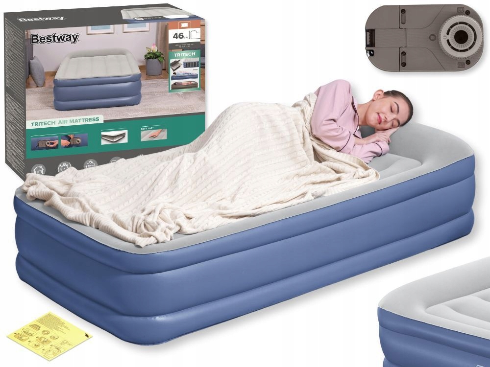 Materac Dmuchany Welurowy Jednoosobowy Łóżko 97x191x46 Bestway 67628 New