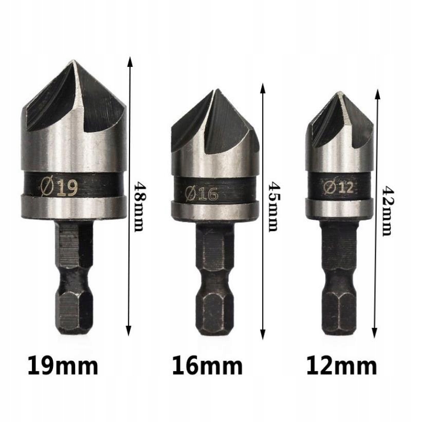 POGŁĘBIACZ FAZOWNIK STOŻKOWY DO METALU x3 12-19 mm Kod producenta CON-XFD-1903