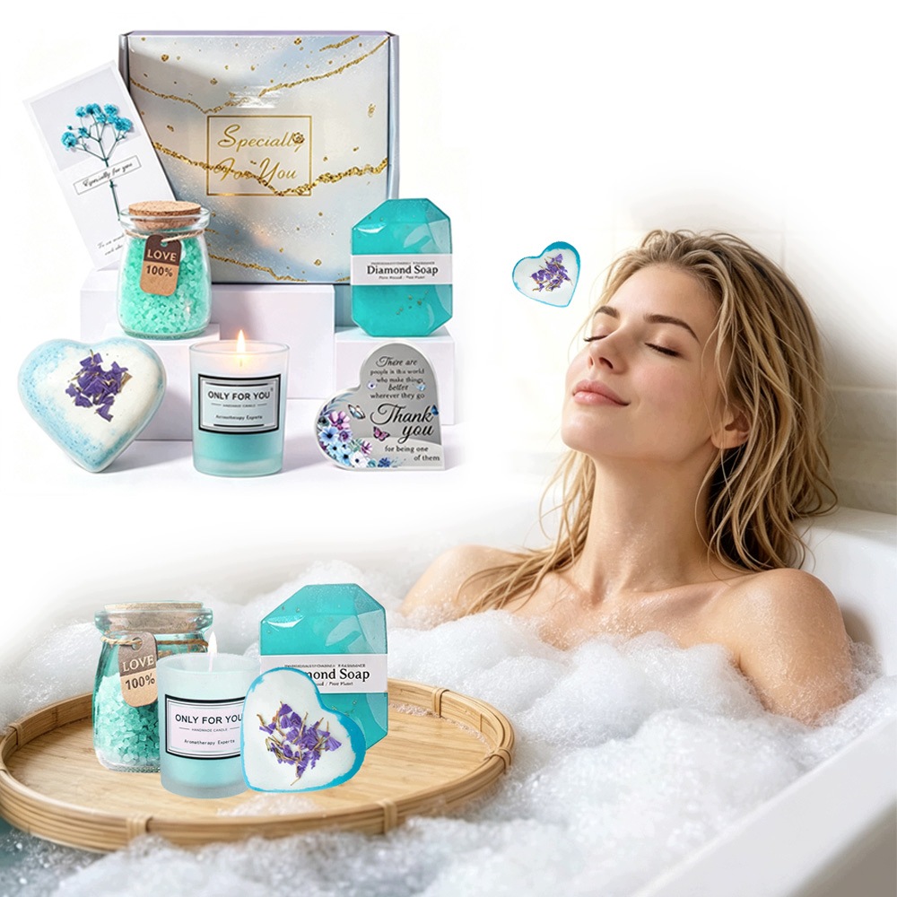 Dárek Ženy Koš Dárková Sada Spa Koupelová koule Mořská sůl Svíčka