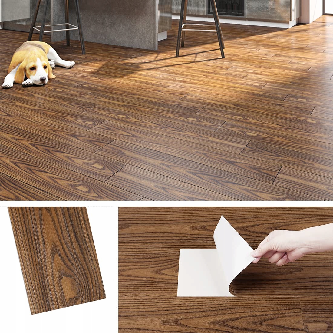 Płytki Pcv Livelynine ciemny dąb wodoodporna 90cm x 15cm 32szt 4,3m2
