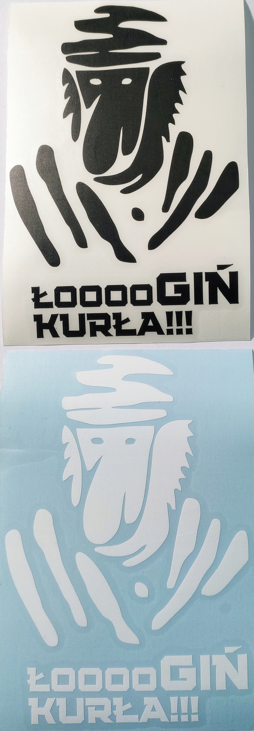 

Łoooogiń Kurła naklejka na auto,