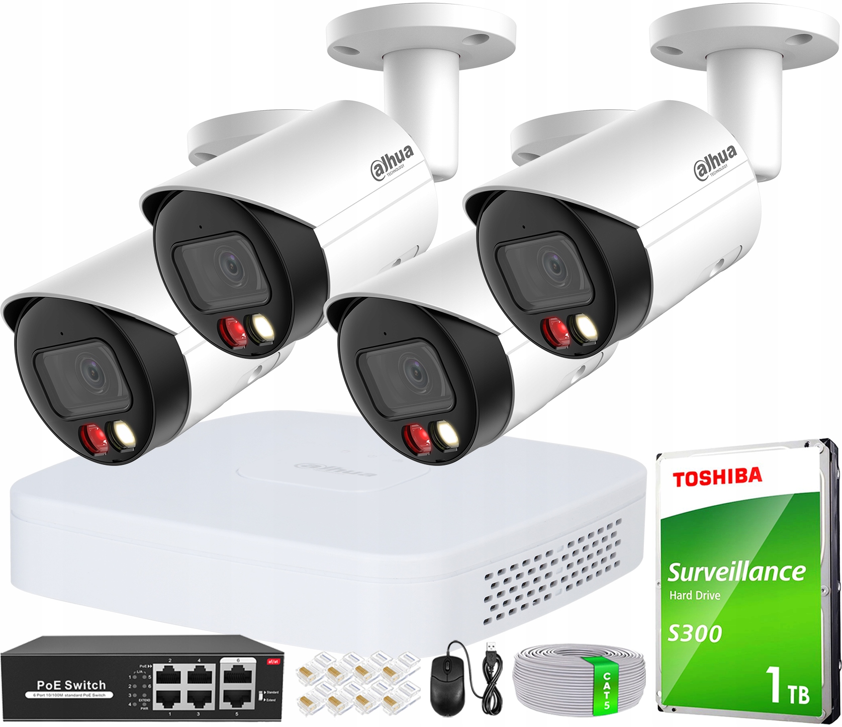 Ip monitorování Dahua Sada 4 kamer 2Mpx FullHD rekordér Disk 1TB