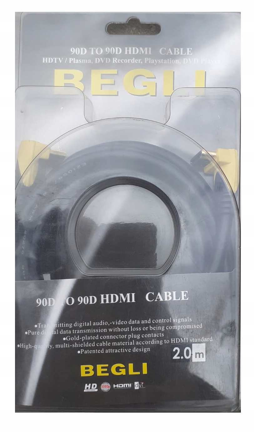 Úhlový kabel Hdm -hdmi Gold Gc-hd 1103 2.0M Vysoká Kvalita Opleteného Kabelu