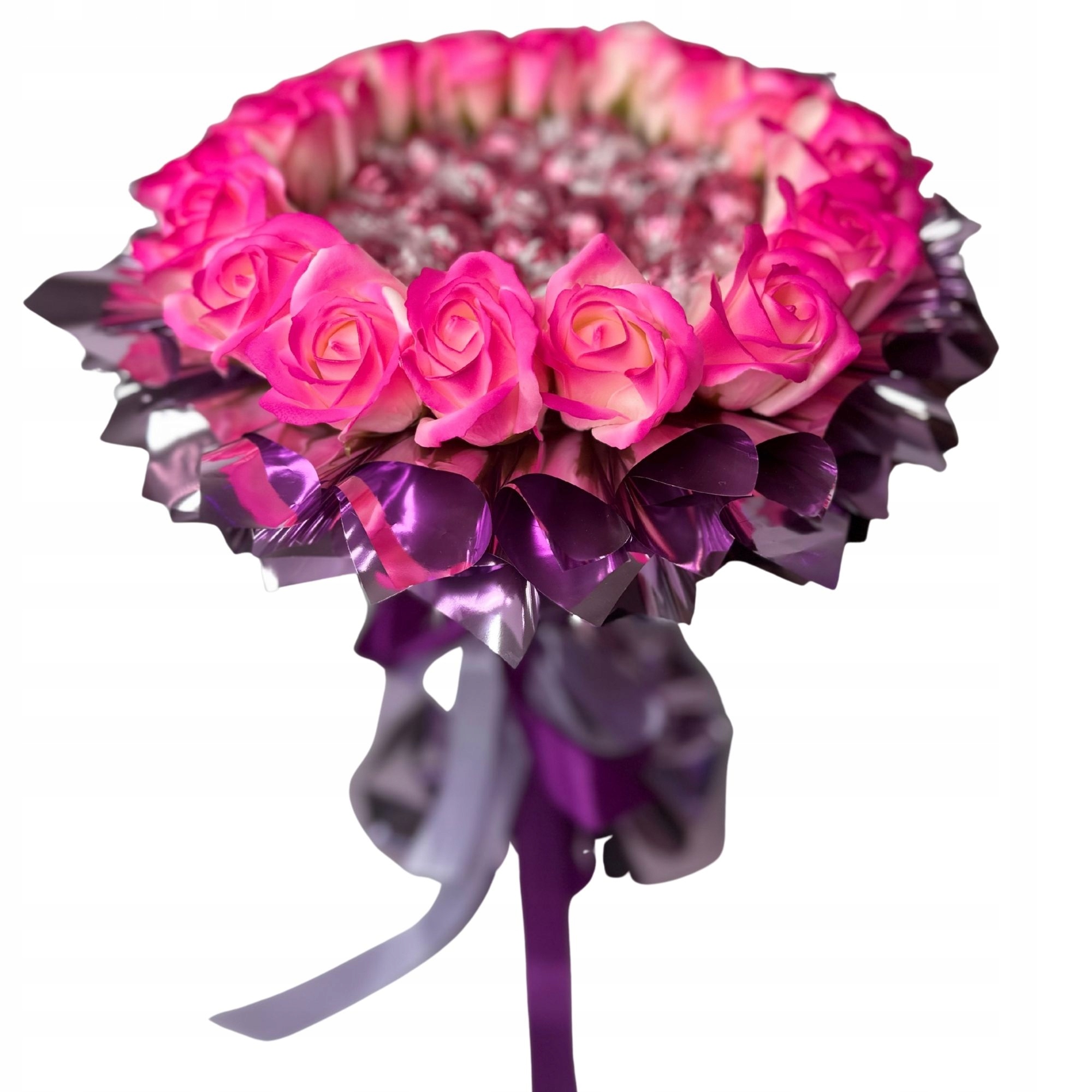 Zestaw Prezentowy Bukiet Ze Słodyczy Lindor I Róż Mydlanych Fiolet Urodziny