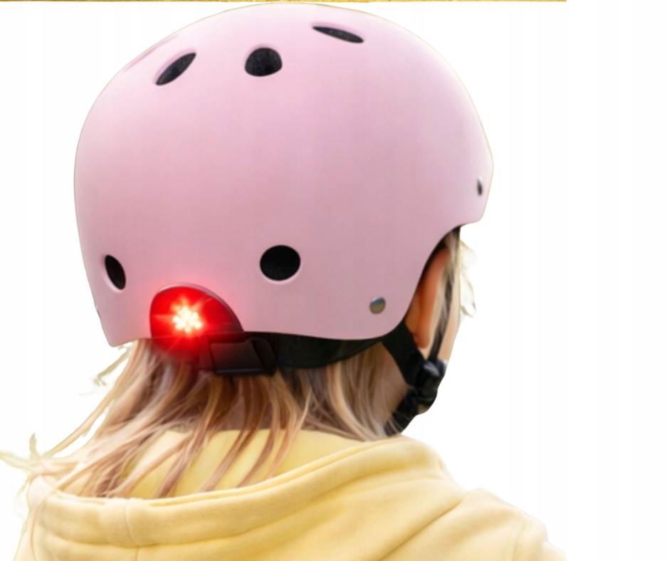 Kask Rowerowy Z Lampką Dla Dziewczynki Na Rower Hulajnoge Różowy Mat 51-55