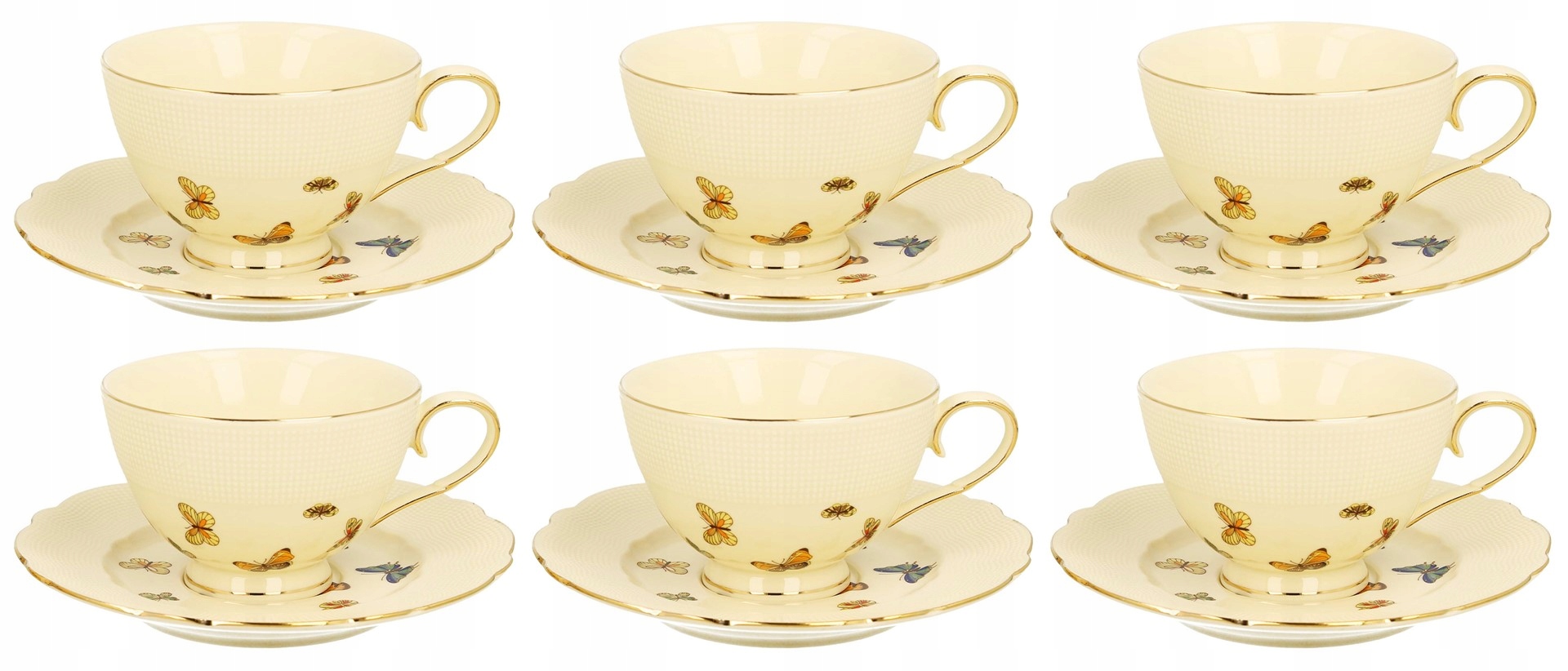 Motýliky Šálka S Podšálkou 6+6 Ecru Jemný Vzor Motýľov 260 ML