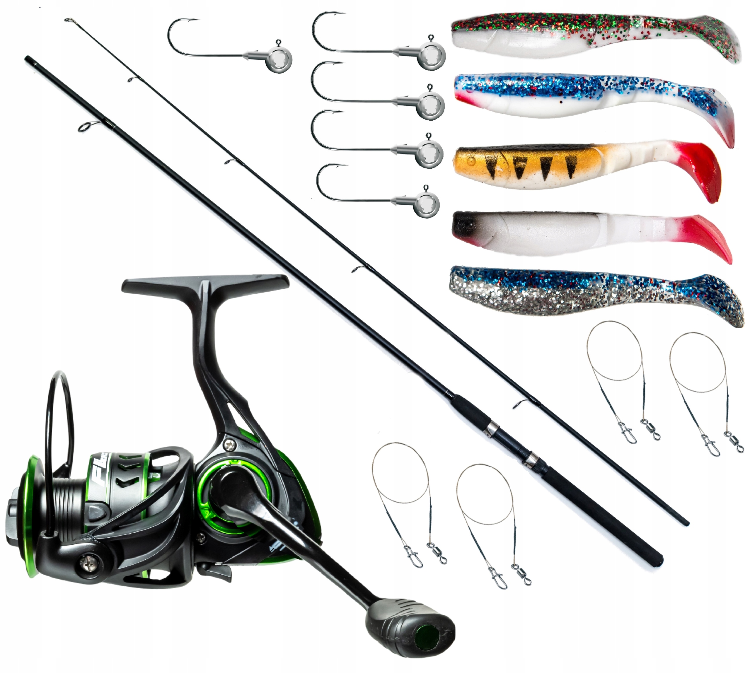 Zestaw Wędkarski na Spinning Wędka Kołowrotek guma