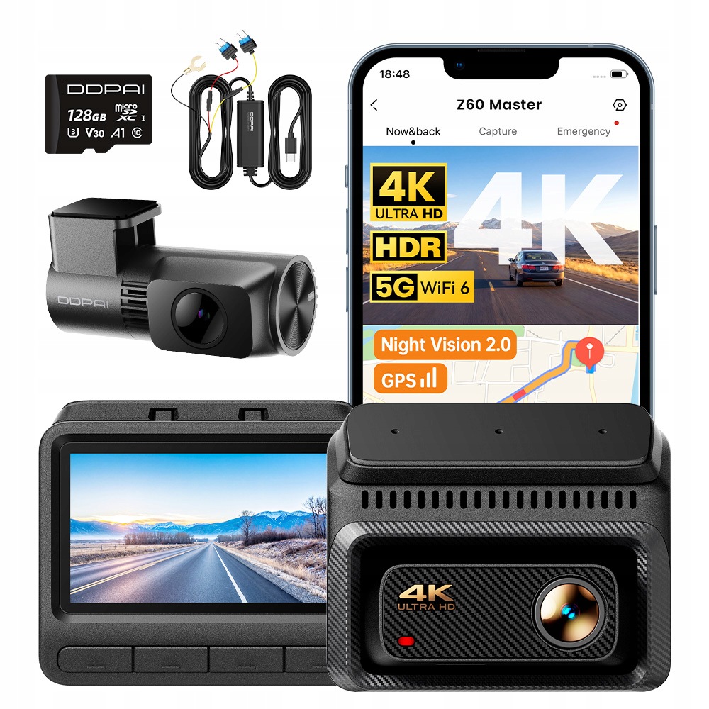Videorekordér Ddpai Z60 Master Kamera 4K 2K Zadní Hardwire Kit 128GB
