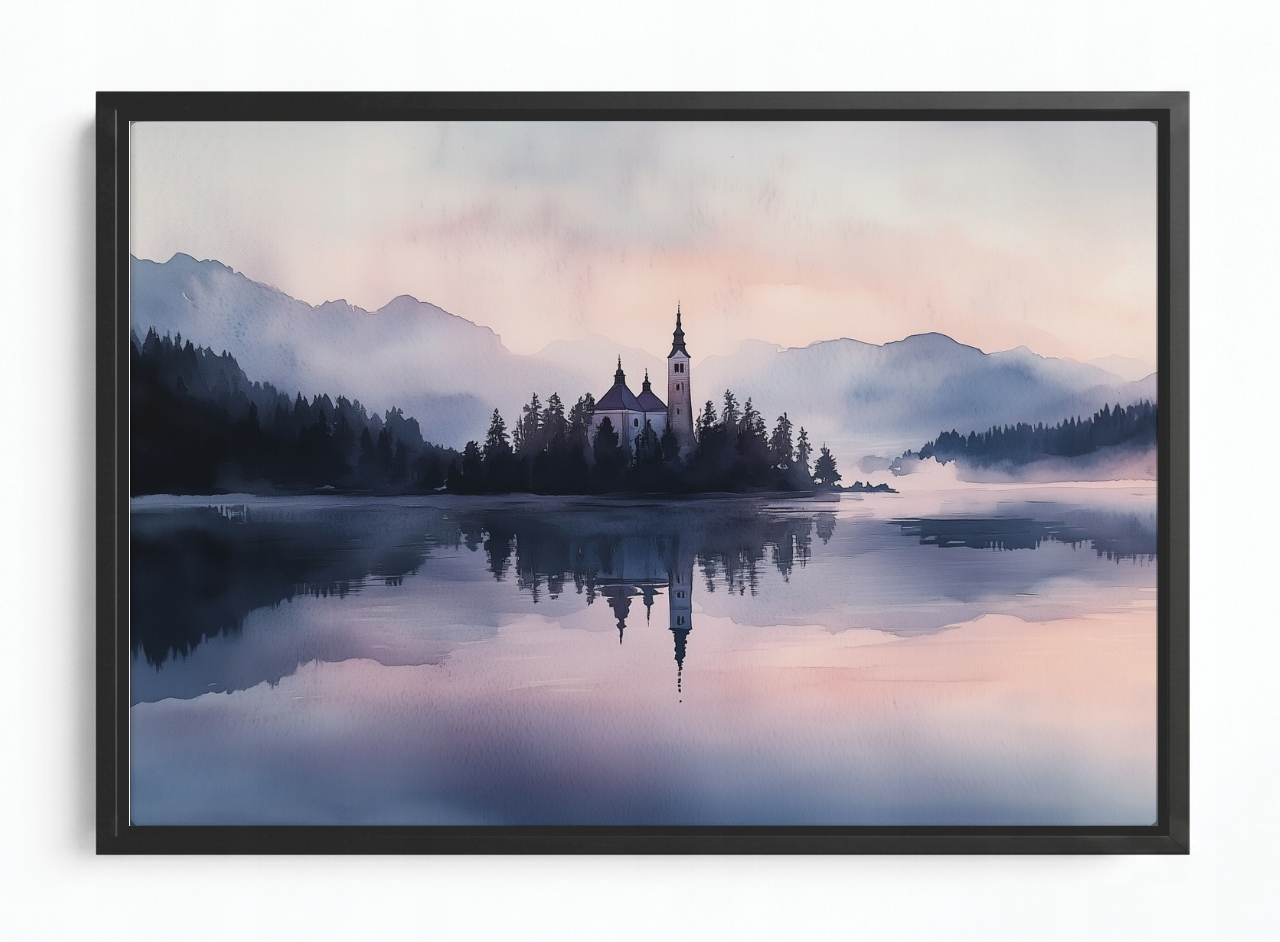 Obraz Rám Americký Box Jezero Kostel Hory Bled Slovinsko Alpy 60x40