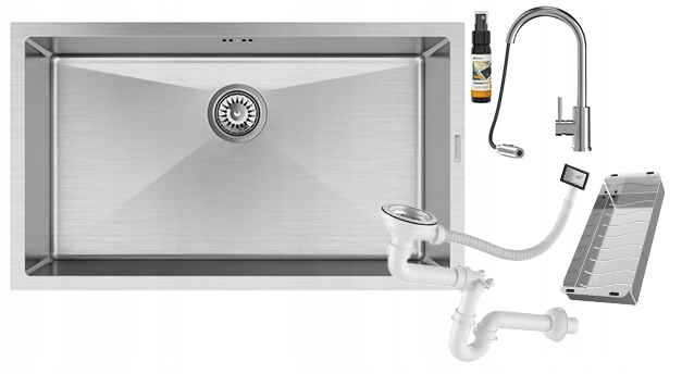 Dřez BARI74 ocelový Sada dřez baterie Loseto sifon ocelová vložka