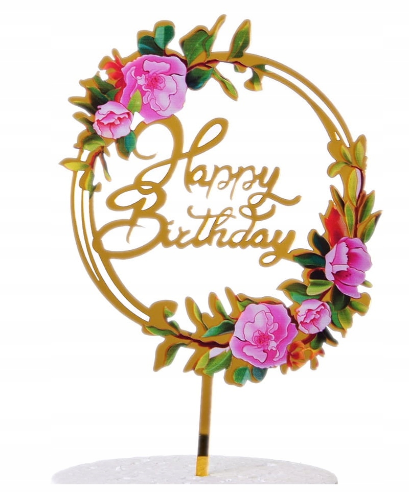 

Topper akrylowy Happy Birthday Kwiaty Wzór 2
