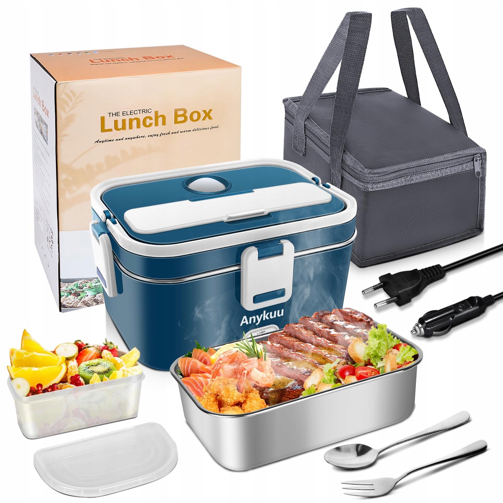 Anykuu Elektrický Lunchbox 100W 1,8L 3v1 Auto Dom Kancelář