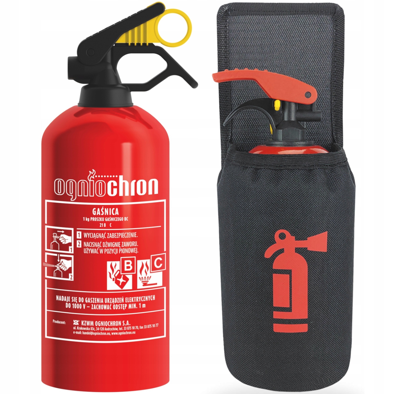 GAŚNICA SAMOCHODOWA PROSZKOWA Ogniochron 1kg 2024 POKROWIEC NA RZEP
