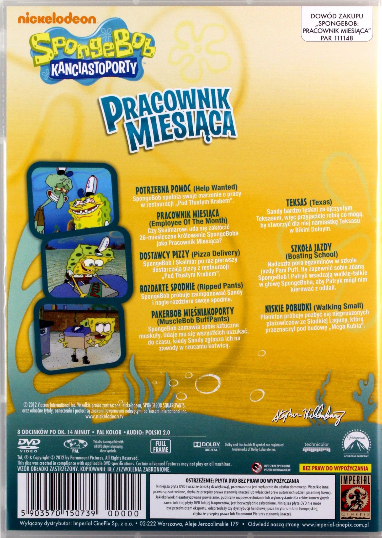 SPONGEBOB KANCIASTOPORTY PRACOWNIK MIESIĄ Stan opakowania oryginalne