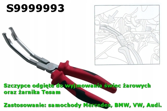 Szczypce odgięte do wyjmowania świec żarowych