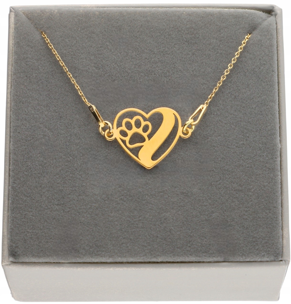 Zlatý náhrdelník srdce tlapka psa kočky Gravírování Bonus Stříbro 925 45 cm