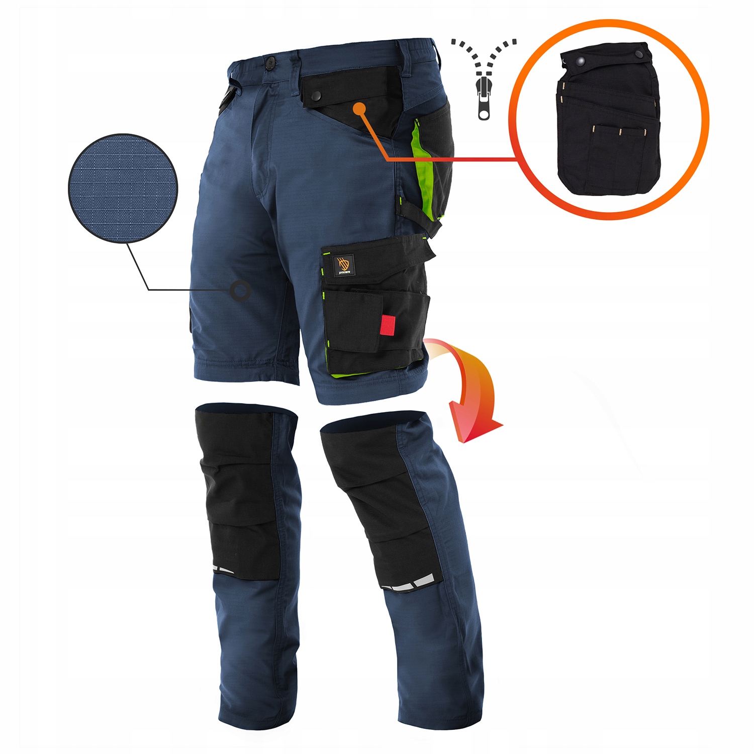 SPODNIE LUB SPODENKI MĘSKIE WZMOCNIENIA RIP-STOP ODPINANE KIESZENIE 54 Rozmiar 54