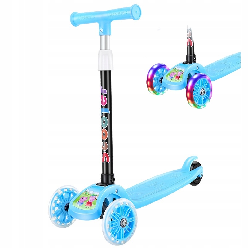 HULAJNOGA TRÓJKOŁOWA DZIECIĘCA ŚWIECĄCA NIEBIESKA PLASTIKOWA