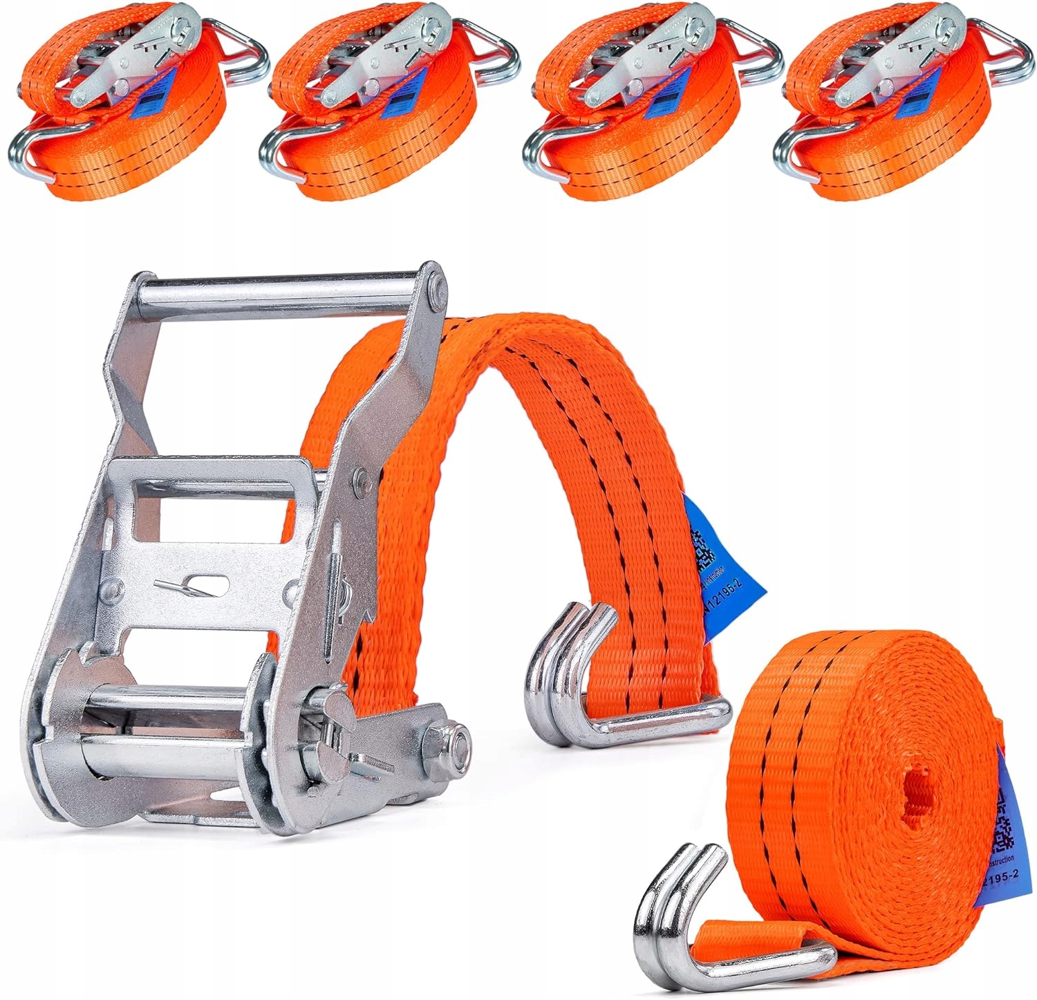 pasy mocujące z grzechotką 4 sztuki 2000 kg, 4 m z haczykami 35 mm 2T