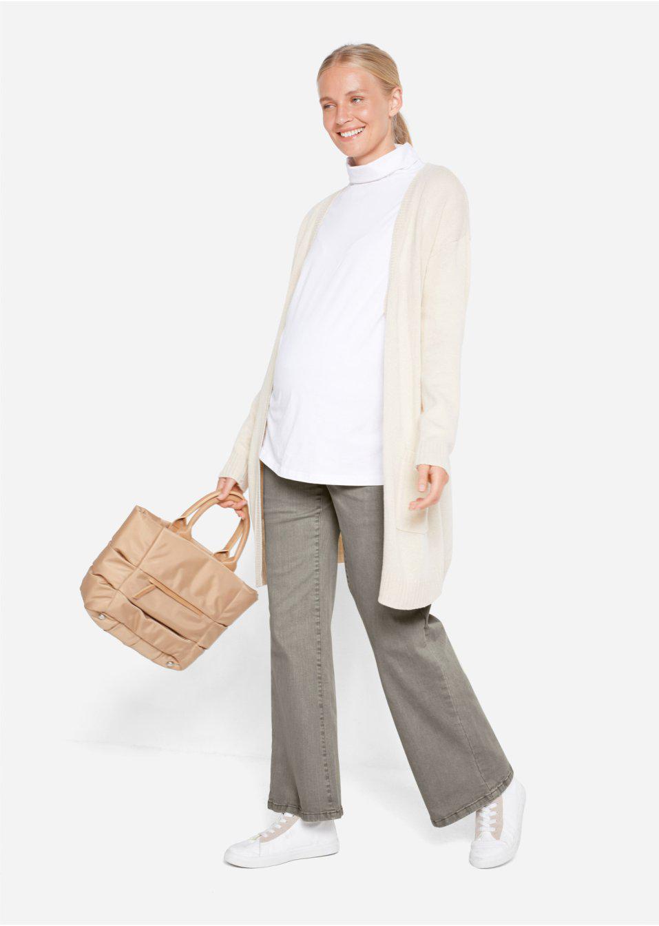 38 Bonprix _DYI JEANSY KHAKI Z WSTAWKĄ CIĄŻOWĄ