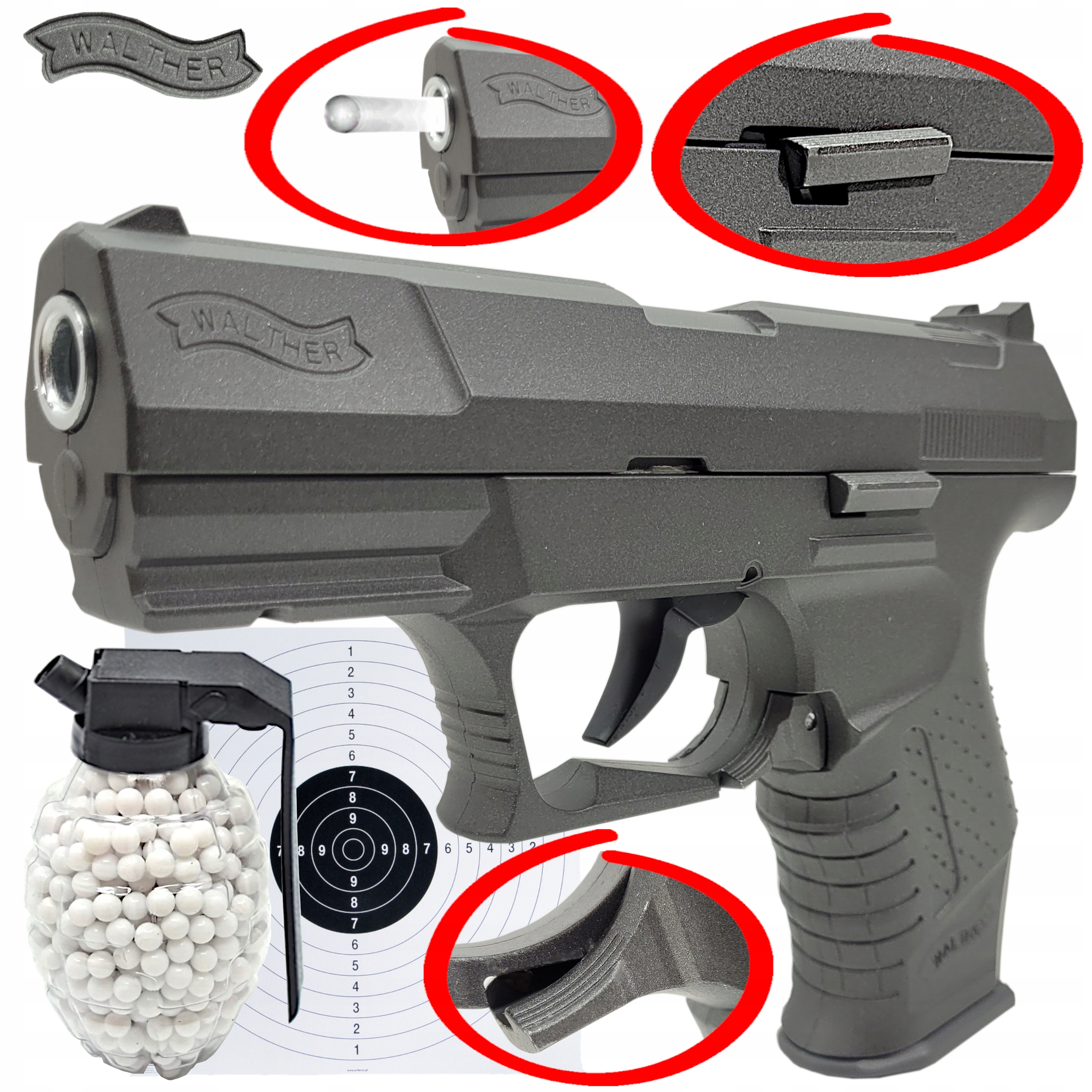 WALTHER P99 PISTOLET NA KULKI FULL METAL REPLIKA ASG METALOWY +GRANAT KULEK