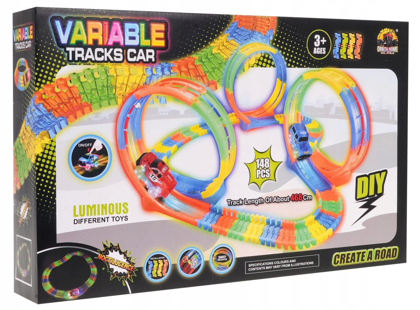 TOR ŚWIECĄCY W CIEMNOŚCI Z 3 PĘTLAMI + AUTKO Rodzaj pojazdu tor samochodowy