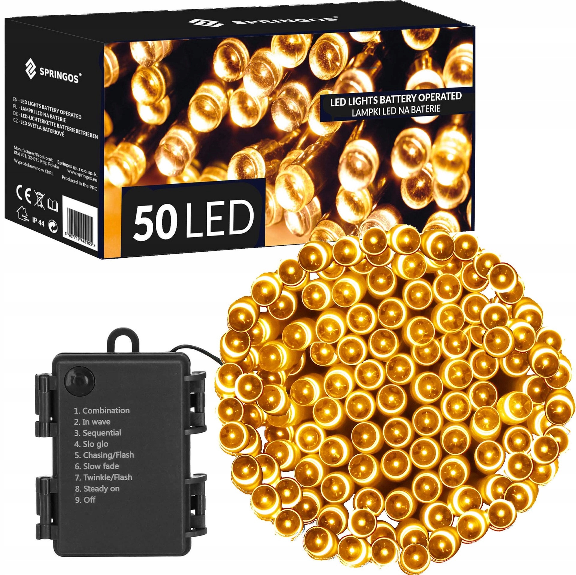 Vánoční osvětlení na stromeček 50LED 5 m, venkovní, Teplá Bílá, IP44 8, funkce na baterie