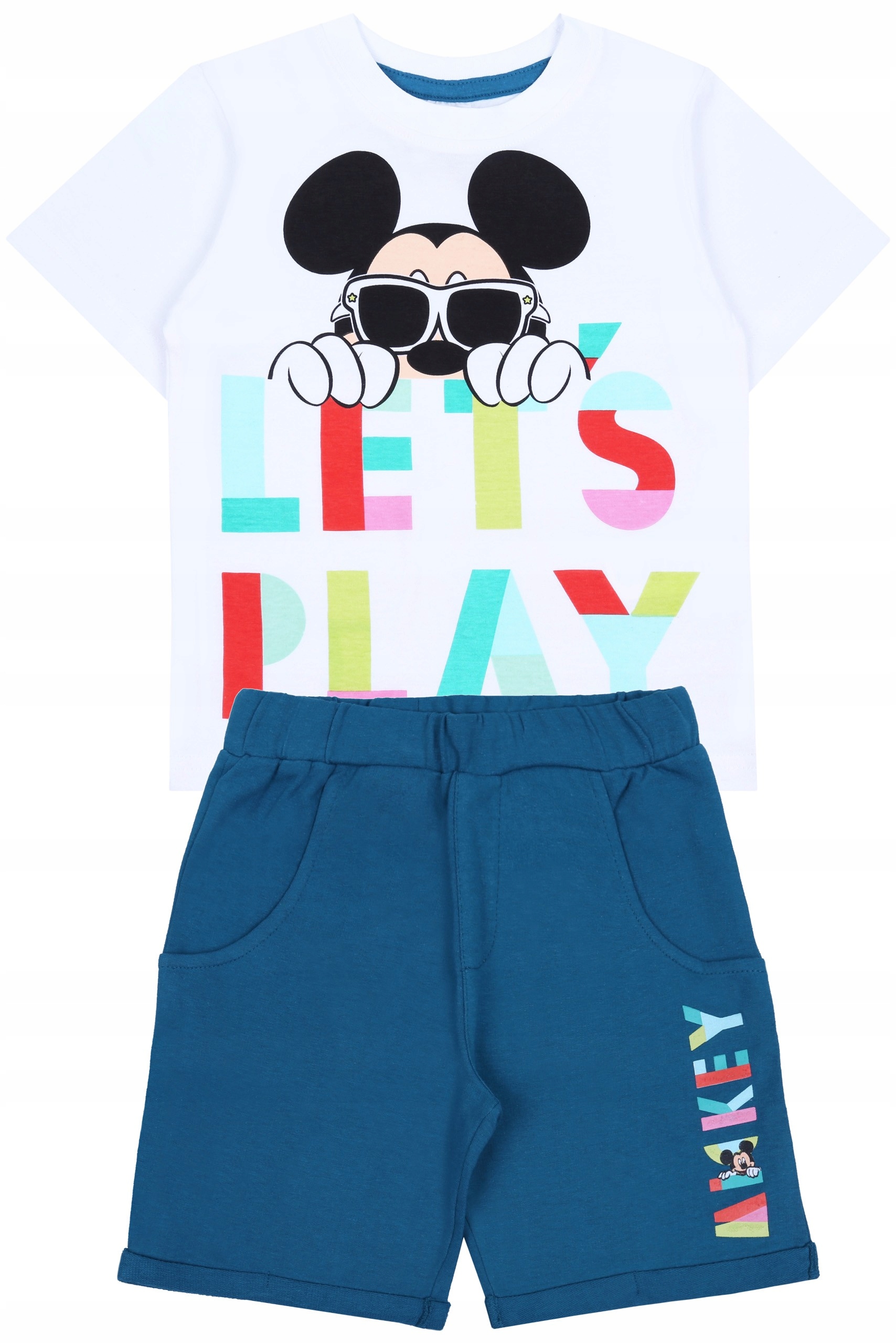 

Biało-turkusowy komplet:koszulka + spodenki Mickey