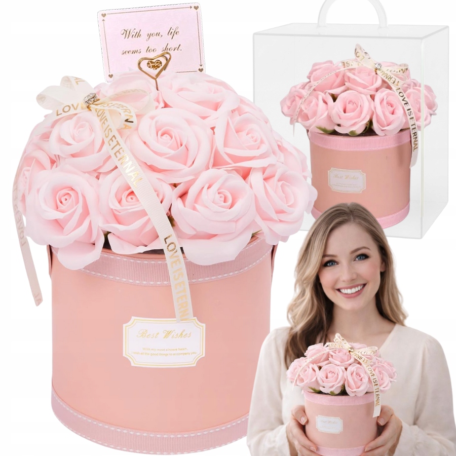 Flower Box Mydlane Róże Róża Bukiet W Pudełku Na Dzień Kobiet 21RÓŻ