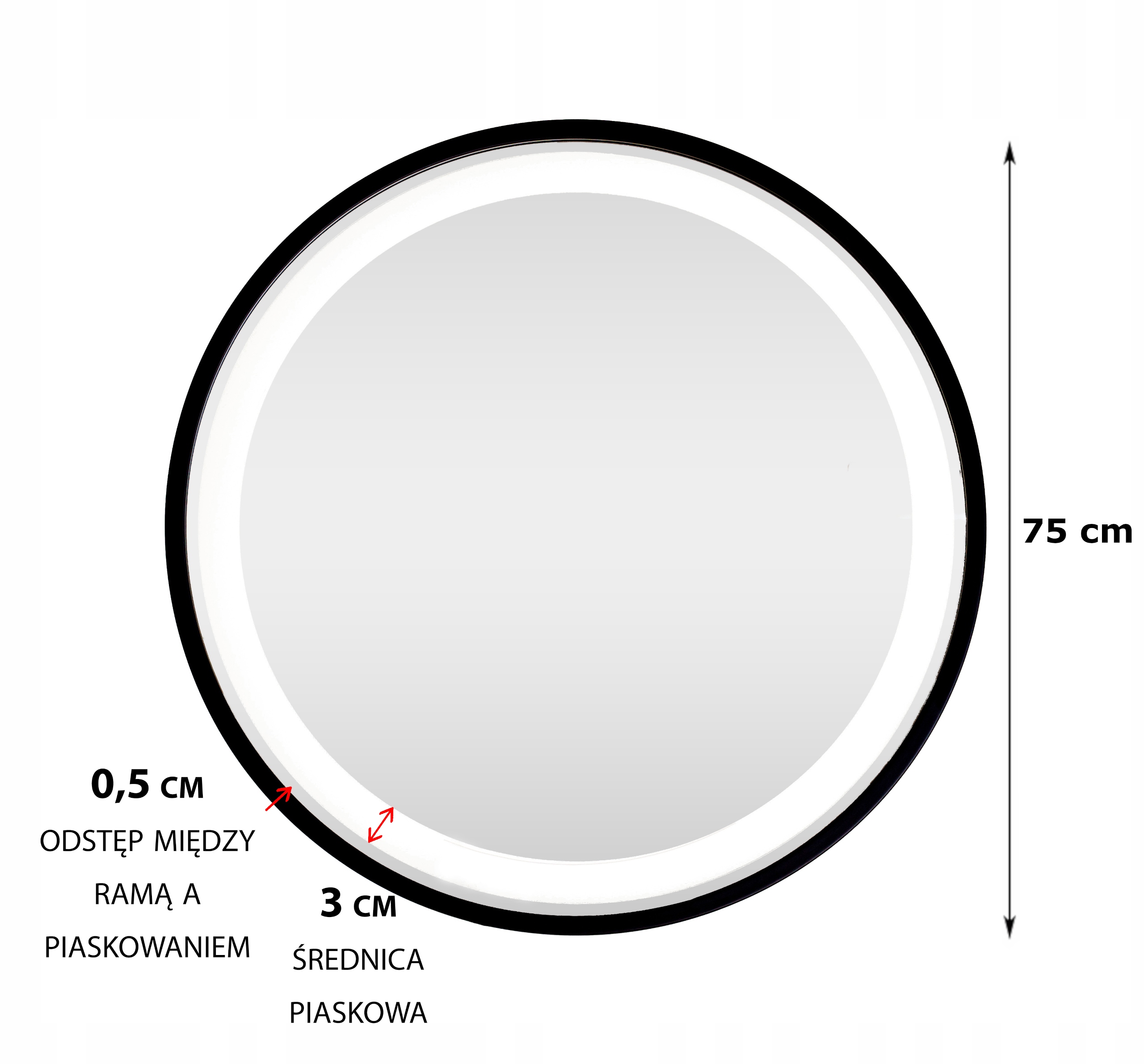 LUSTRO ŁAZIENKOWE LED KOŁO 75 CM CZARNA RAMA LOFT Szerokość 750 mm