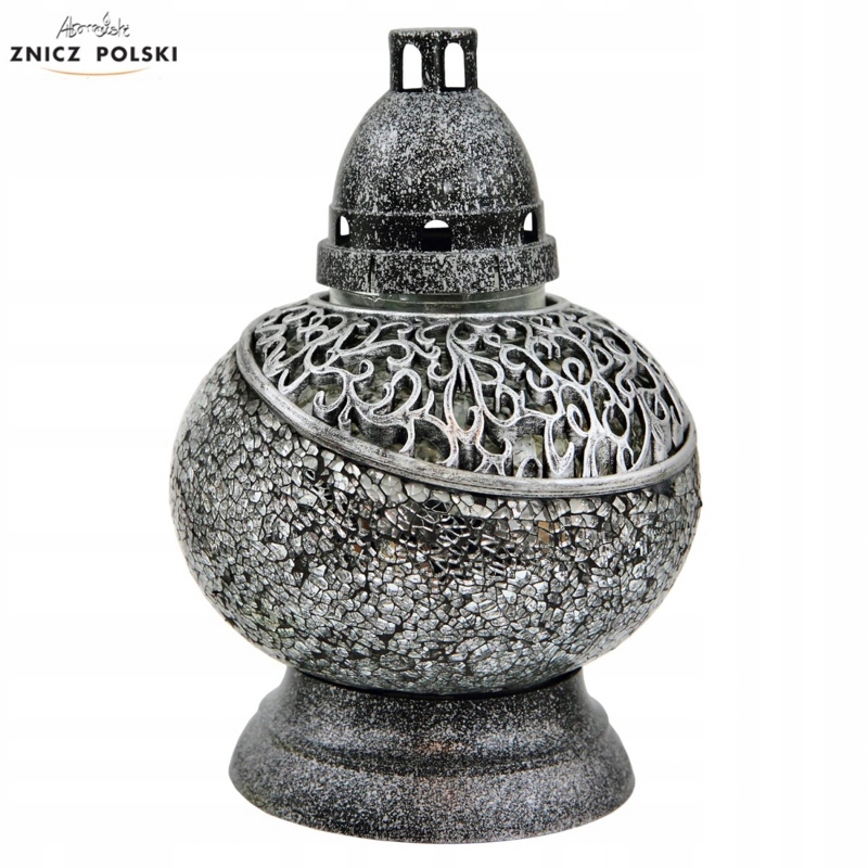 

Znicz Lampion Witraż Barok Mini 26 cm Srebrny