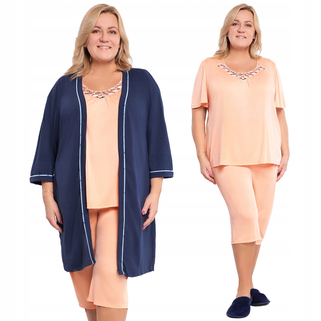 Meruňkové pyžamo s krajkou u výstřihu plus size velikost 52