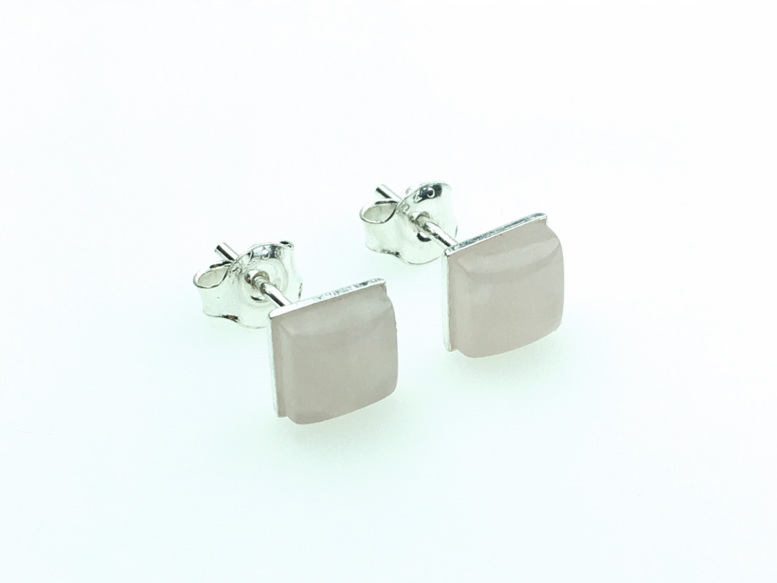 

kolczyki kwadratowe kamień kwarc różowy srebro 925