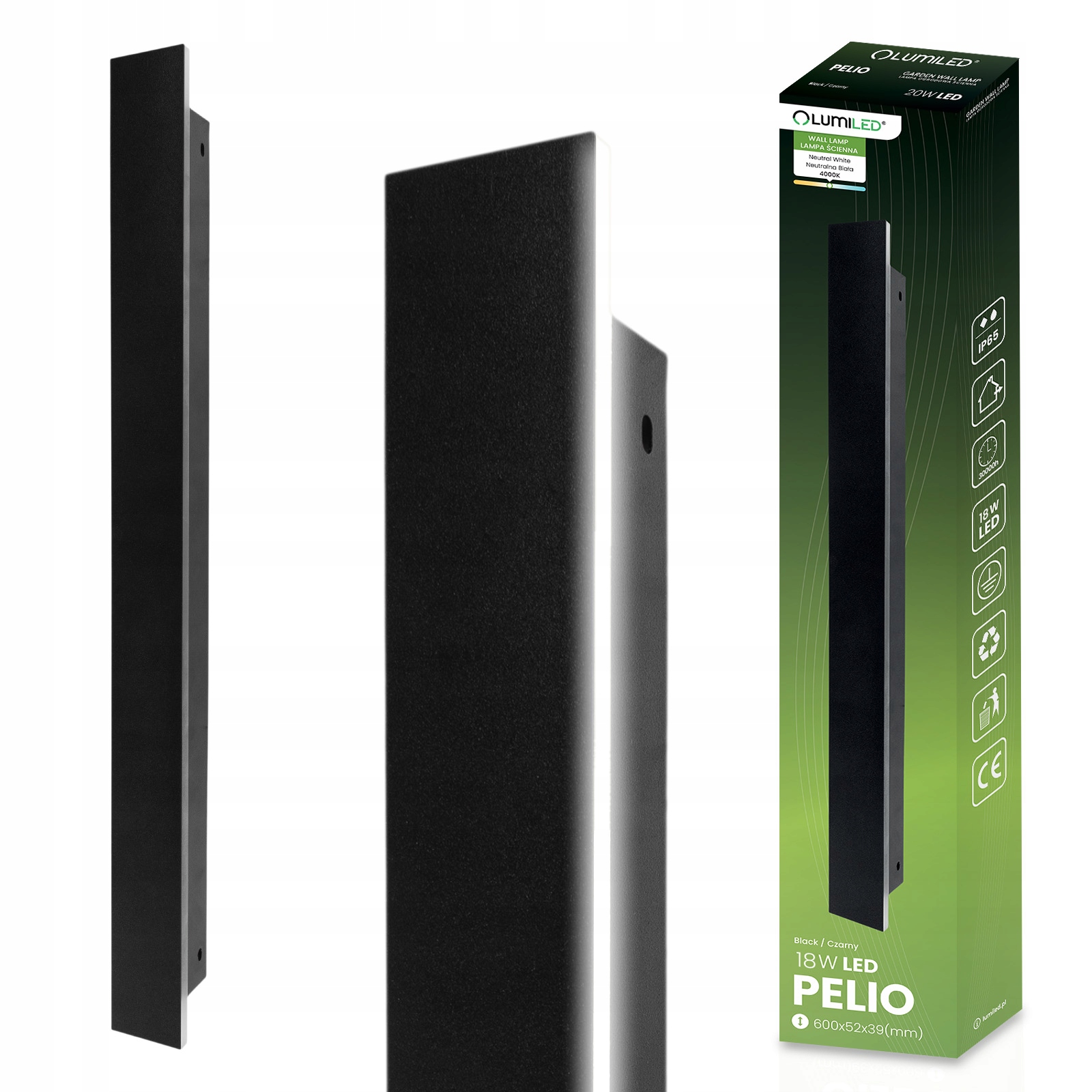 Led zahradní nástěnná lampa Fasádní nástěnné svítidlo 60 cm 18W 4000K