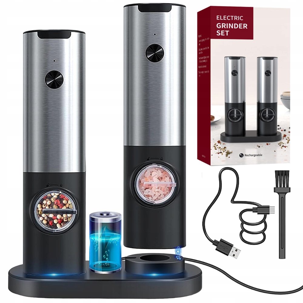 Elektrický Usb Mlýnek Na Sůl A Pepř Sada 2 Kusů Nabíjecí Regulace
