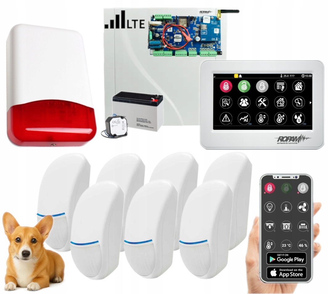 Zestaw Alarmowy Ropam Lte Gsm Wifi 7 Czujek Pet Polski Aplikacja Dotyk