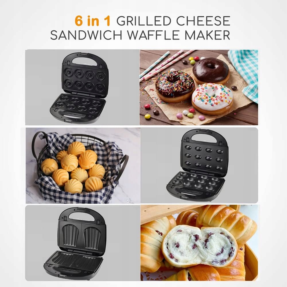 SOKANY Urządzenie 6w1 750W Opiekacz Gofrownica Grill Donut Maker — miniatura 4
