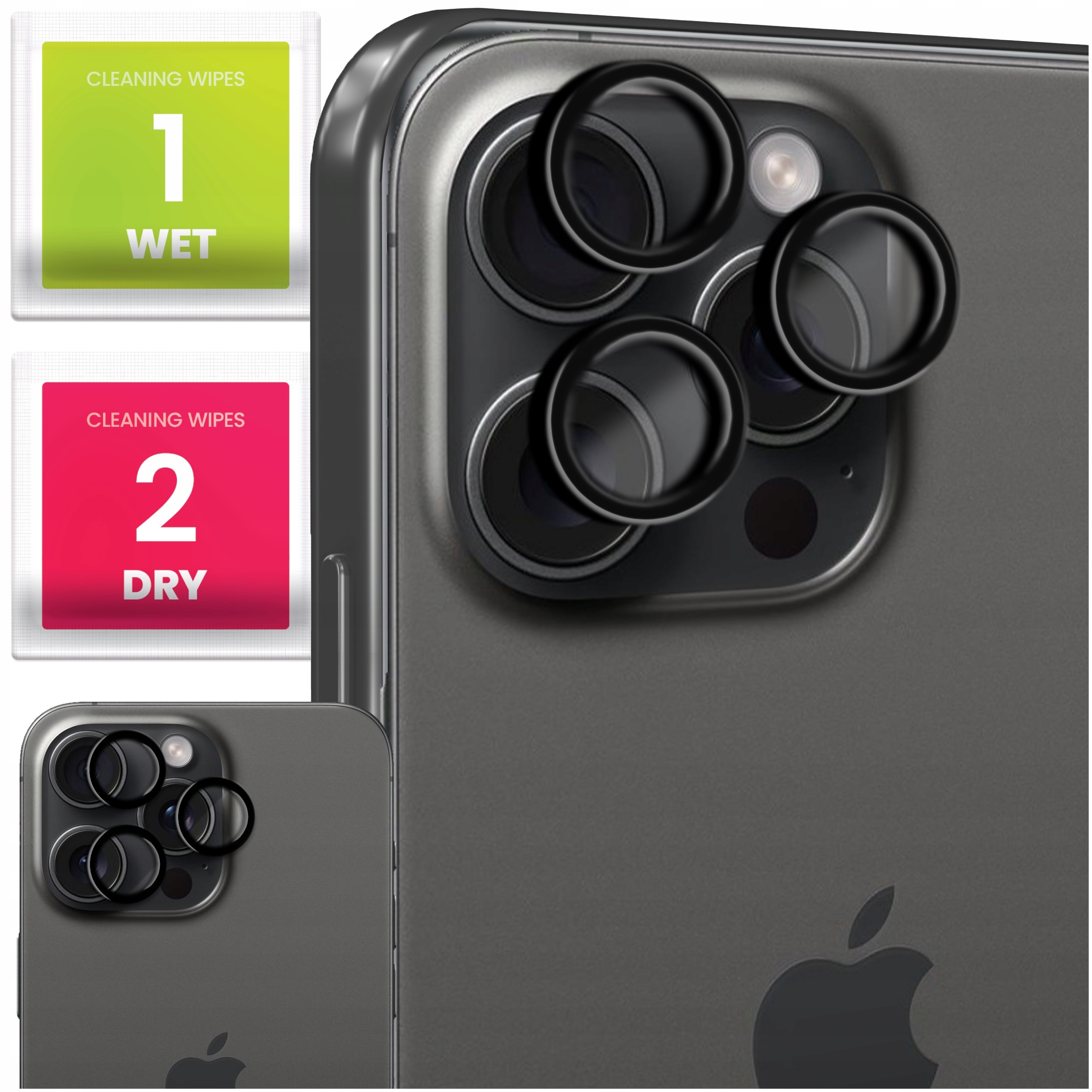 3x Szkło Na Aparat Do Apple iPhone 15 Pro Pro Max (Na Obiektywy, Czarne)